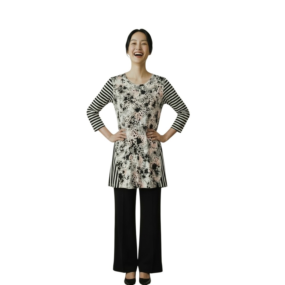 LOGO Lori Goldstein Gracie Tunic Top Rayon 230 Mixed Print‎ Stripe Floral Small